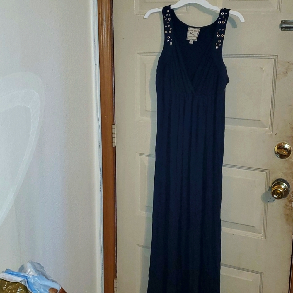 Navy Blue MAxi Dress with gold details on straps
